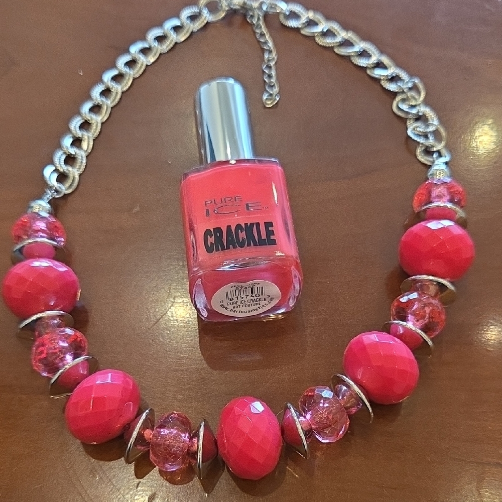 Pure Ice Pink Crackle Polish & Necklace